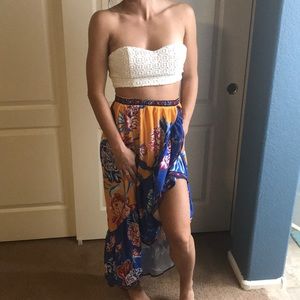 Colorful floral and festive high low skirt